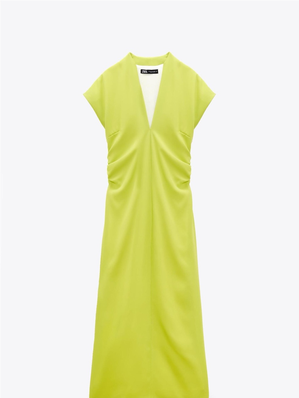 NEW! Zara Bright Lime Green V-Neck Cap-Sleeve Maxi Dress Size XL